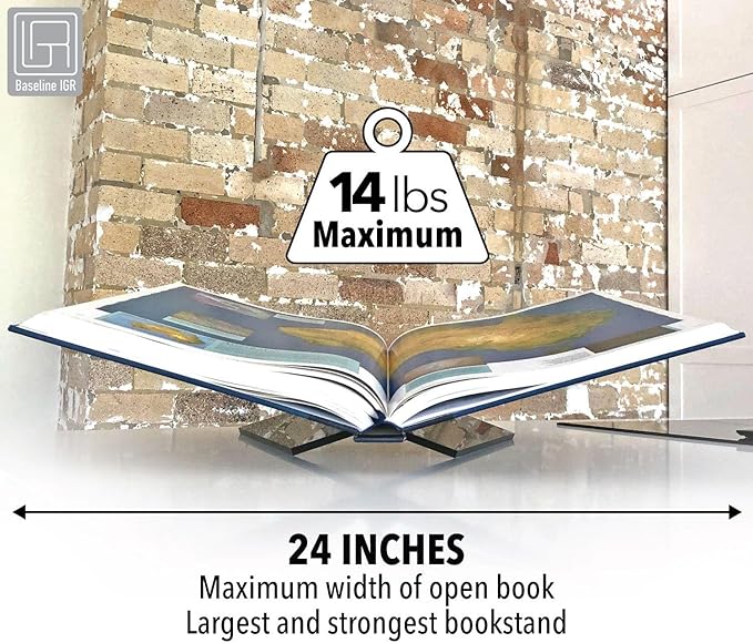 Large Black Acrylic Book Stand, 12.5" x 9.5" x 5.5”, Acrylic Book Holder, Open Bookstand for Display and Reading Cookbooks, Art Books, Bibles, Magazines - Home and Office
