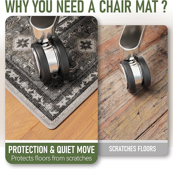 48"x60" Office Chair Mat for Hardwood, Under Desk Chair Mat for Home Office, Anti-Slip Office Rugs for Rolling Chairs, Floor Protector Washable Rugs Charcoal Gray