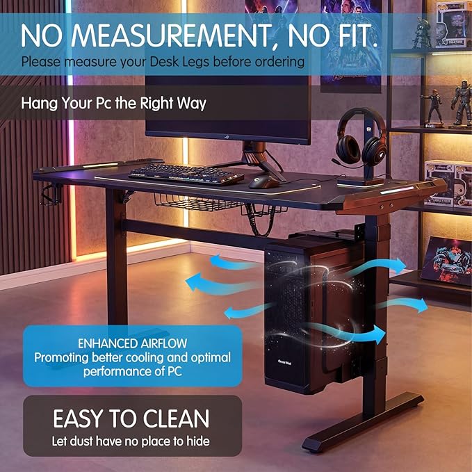 Relaxweex Under Desk PC Mount for Standing Desk Fits 65mm×45mm Legs PC Under Desks Mount 50lb Capacity Computer Holder Under Table Adjustable Computer Holders Clamp on Leg Holder, with Non Slip Pads