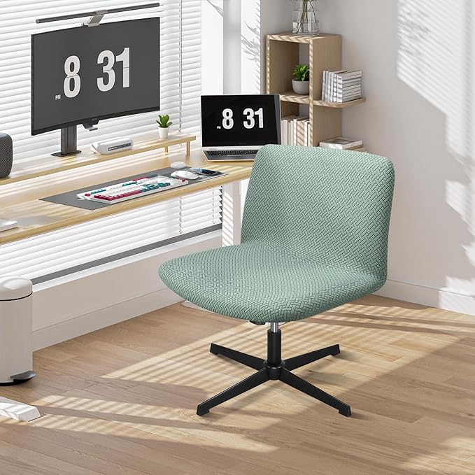 Armless Chair Cover, 2pcs Criss Cross Office Desk Vanity Computer Jacquard Chair Fuzzy Cover, Stretch Mid Back Wide Seat Chairs Cross Legged Slipcover for Bedroom（Only Covers, No Chairs）