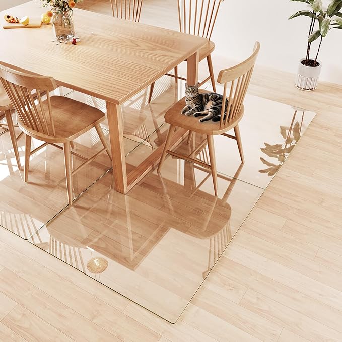 Tempered Glass Chair Mat 48"x42" – Ultra-Clear Office Chair Mat for Hardwood Floors & Low-Pile Carpets – Heavy-Duty 0.2" Scratch-Resistant Surface with Non-Slip Pads – Supports 1,000 lbs