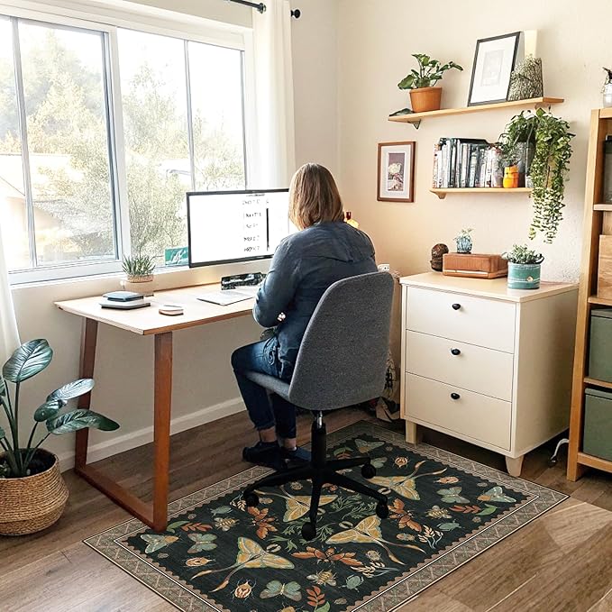 Office Chair Mat for Hardwood Floor & Tile Floor,36"x48"Heavy Duty Desk Chair Mat for Hard Floors, Under Desk Rug for Rolling Computer Chair,Anti Slip,Low Pile Carpet Floor-Colorful Insects