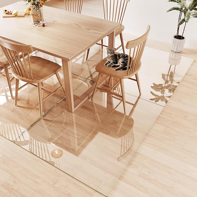 Tempered Glass Chair Mat 55"x46" – Ultra-Clear Office Chair Mat for Hardwood Floors & Low-Pile Carpets – Heavy-Duty 0.2" Scratch-Resistant Surface with Non-Slip Pads – Supports 1,000 lbs