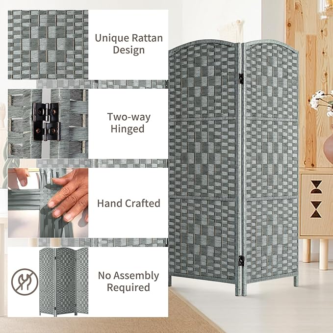 HALLYBEE Small Room Divider, Privacy Screen, Short Room Dividers and Folding Privacy Screens, Foldable Temperary Wall Partitions, 3 Panel Grey Space Separation Separator