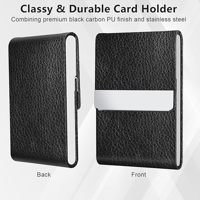 Business Card Holder with Magnetic Closure, Slim Metal PU Business Card Case for Men Women, 3.7 x 2.3 inches RFID Blocking Credit Cards Holder for Pocket or Bag Storage, Black