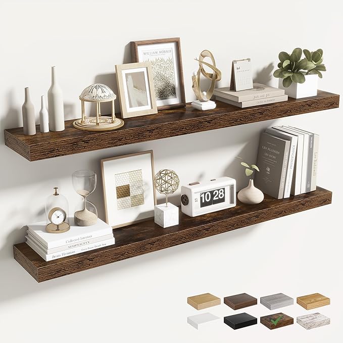 Acovy 40 Inch Floating Shelves for Wall 2 Pack, 40" Wall Shelves for Books, Storage, Decor, Wall Mounted Floating Shelf with Invisible Brackets for Kitchen, Living Room, Brown