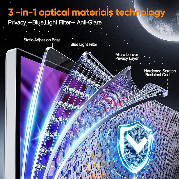 Privacy Screen for Computer Monitor 32 Inch, Anti-Blue Light Screen Protector for Eye Health, Hanging Type, Computer Screen Privacy Shield for Desktop Monitor, Suitable for Office or Home Use