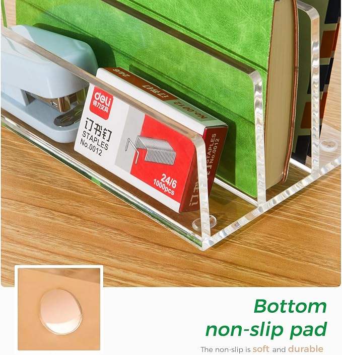 Clear Acrylic Desk Organizer – 3 Compartment Mail Holder & Letter Sorter for Office, Bills, Documents, Notebooks, Letter Tray – Modern Vertical File Rack for Home, Desk File Holder