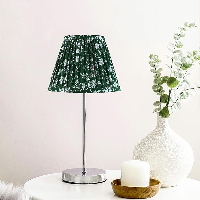 GO&SO Pleated Lamp Shades Set of 2 Small Mini, 5"×9"×6.4"(Spider) Farmhouse Floral- Soft Green Textured Fabric Crinkle Lamp Shade for Table Lamps and Wall Lamp Cafe Decor,Bell Lampshade Replacement