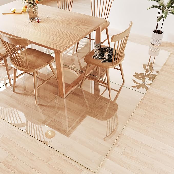 Tempered Glass Chair Mat 72"x54" – Ultra-Clear Office Chair Mat for Hardwood Floors & Low-Pile Carpets – Heavy-Duty 0.2" Scratch-Resistant Surface with Non-Slip Pads – Supports 1,000 lbs