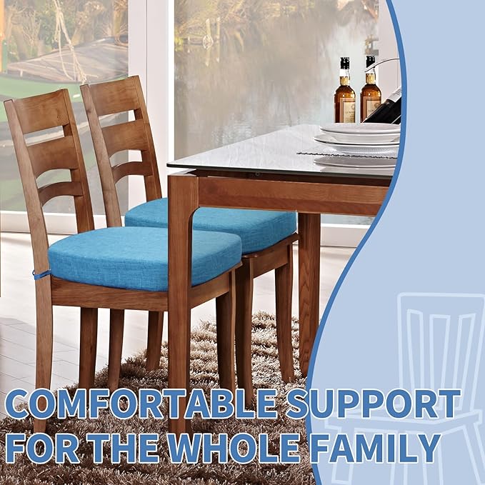 BUYUE Thickened 2.5" Dining Chair Cushions Set of 6, U-Shape High Density Foam Comfortable Chair Pads for Kitchen, Slip Resistant Indoor Seat Cushions (6 PCS, Light Blue)