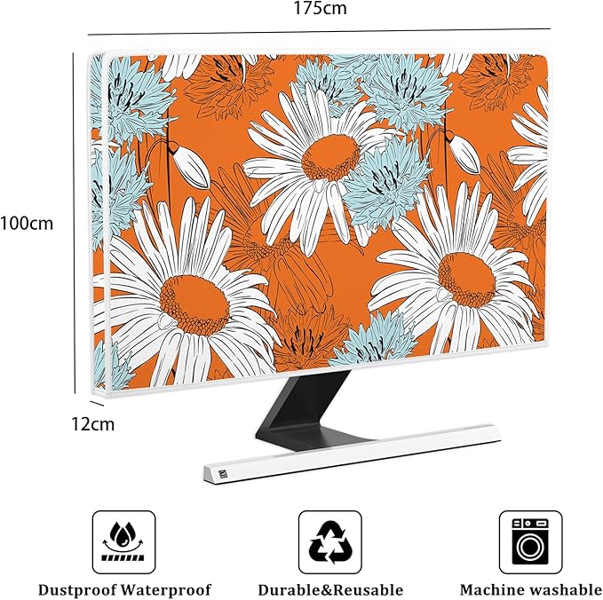 Waterproof 75 Inch Anti-Static Dustproof LCD/LED/HD Panel Case Screen TV Covers Sleeve Compatible with Screen TV LED LCD OLED,White Flowers Floral Sunflowers Orange