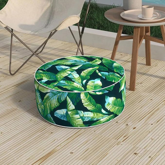 Inflatable Stool Ottoman, Footrest Ottoman with Handle, Outdoor or Indoor Round Portable Stool for Patio Home Decoration, 21x9 Inch, Hanalei Lagoon
