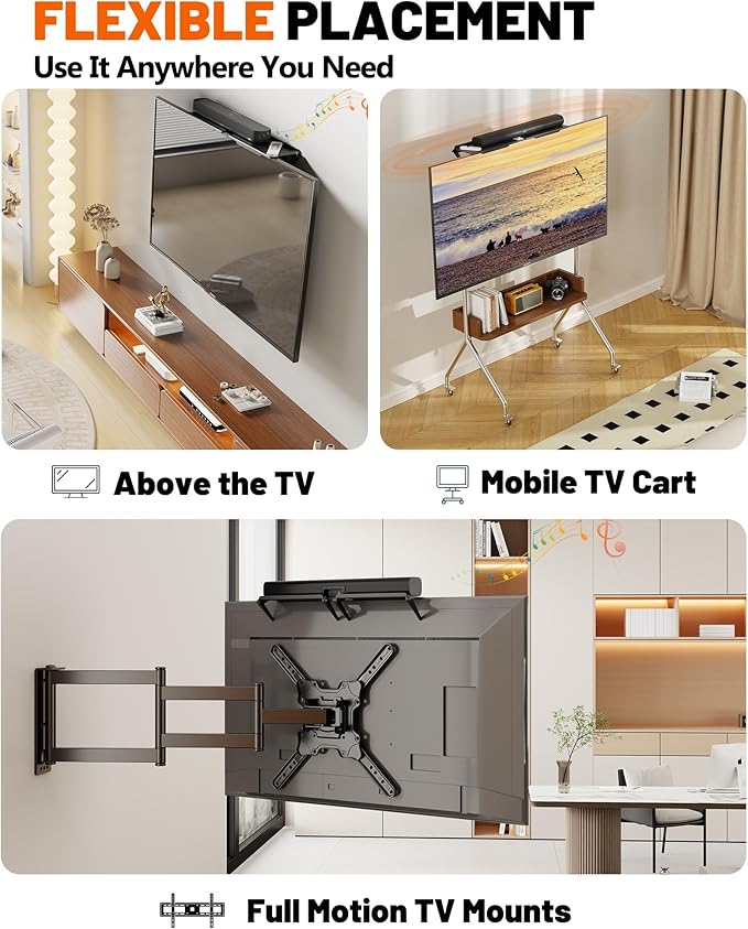 No Drilling Soundbar Mount, TV Top Shelf Fits Most Soundbars up to 12 lbs, Universal Monitor Shelf-Sound Bar Mounts, Sound Bar Shelfs Above TV for Flat Screen TVs,No TVs Disassembly, 23.6x4.4inch