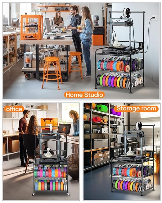 AHOWPD 3D Printer Rack Filaments Storage - Rolling 3d Printing Stand Filament Organizer, Spools Holder Racks Cart with Wheels, Heavy Duty Shelf Hold Spool PLA, ABS, PETG for Garage Office Workshop