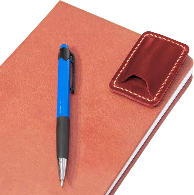Handmade Leather Pen Holder Clip Notebook Pen Loop Stylish, Leather Pen Holderfor Books, notebook pen pencil holder clip and Practical Pen Organizer (Single Pen Holder (Red))