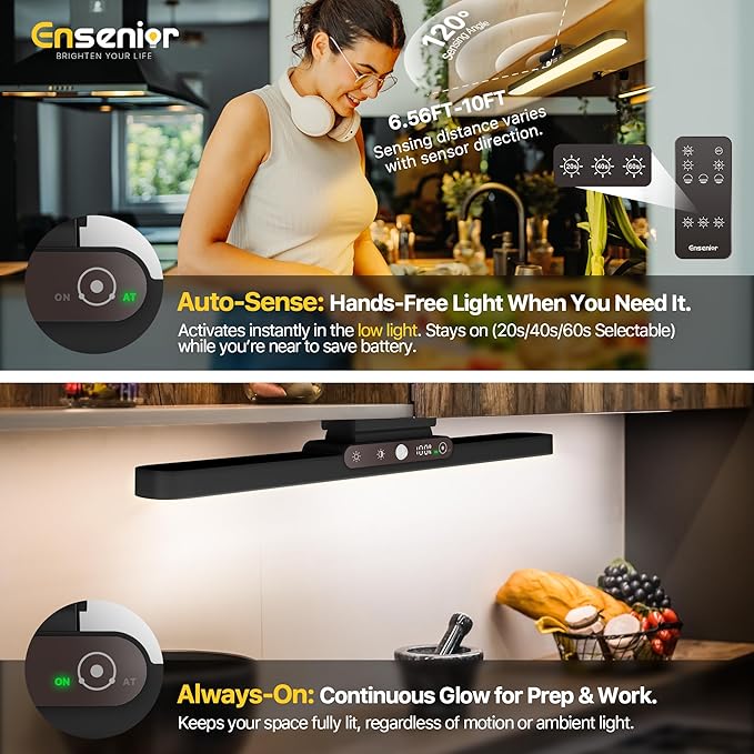 Upgraded Rechargeable Motion Sensor Light Bar, 2000mAh Dimmable Under Cabinet Lighting Wireless with Digital Battery Display, 130° Rotatable Magnetic Closet Lights, Remote Control Stick on Lights Dorm