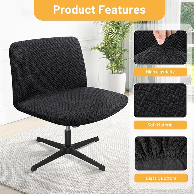 Criss Cross Office Desk Chair Cover, Stretch Armless Cross Legged Office Desk Chair Slipcover Protector Covers, Mid Back Swivel Vanity Slipper Chairs Cover for Bedroom（Only Covers, No Chairs）