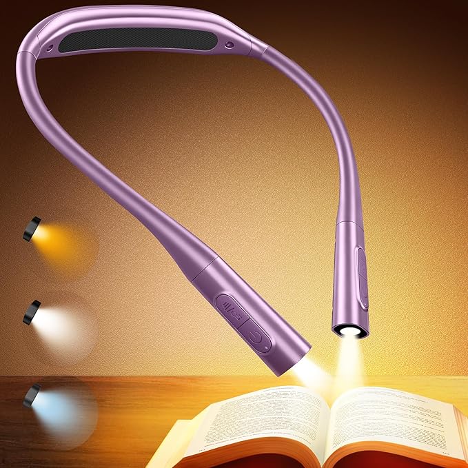 Glocusent Lightweight Neck Light,1200mAh Rechargeable Book Light for Reading in Bed, Eye-Caring with 5 Colors & 5 Brightness Adjustable, Neck Reading Light for Book Lovers