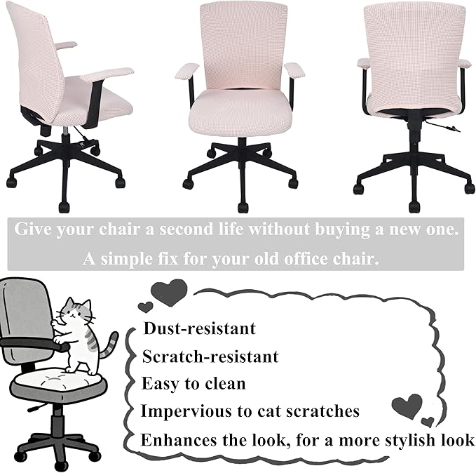 Office Chair Covers 4 Pcs Stretchable Computer Chair Cover Desk Accessories Office Supplies Armrest Seat Slipcovers Desk Decor (Light Pink)