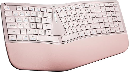 Nulea RT07B Wireless Ergonomic Keyboard - Split Keyboard, Wrist Rest, Natural Typing, Bluetooth and USB Connectivity, USB-C Rechargeable,Compatible with Windows Mac (Silver White)