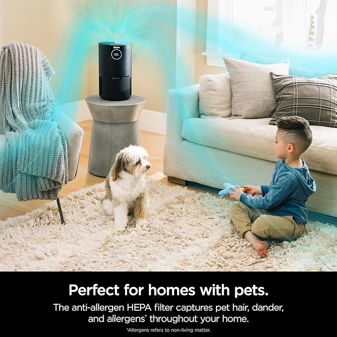 Shark HP100 Air Purifier w/NanoSeal HEPA, Cleansense IQ, Odor Lock, Cleans up to 500 Sq.ft, Captures 99.98% of Particles, Dust, Smoke & Allergens, For Small Bedroom/Office, Charcoal Grey (Renewed)