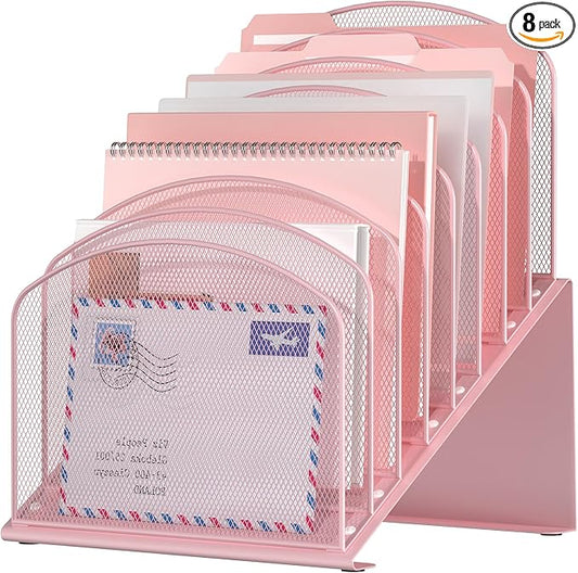 Inclined Desk File Organizer, 8-Section Upright Desk Organizer Standing File Sorter for Office Classroom Desktop Organization