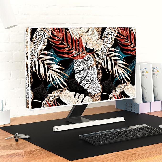 Waterproof Screen Television Dust Cover 32 Inch Anti-Static Dust-Proof TV Display Screen Cover Protective for Desktop TVs Hanging TV LED LCD OLED，Tropical Plants Leaves Floral