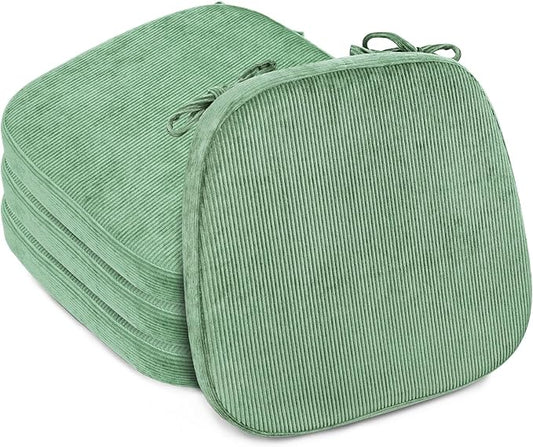 2.5" Thick Chair Cushions for Dining Chair, Corduroy Foam Kitchen Chair Pads, U Shaped Indoor Seat Cushions with Ties & Non-Slip Backing, Removable Washable Cover, 17''x16.5'', Set of 4, Green