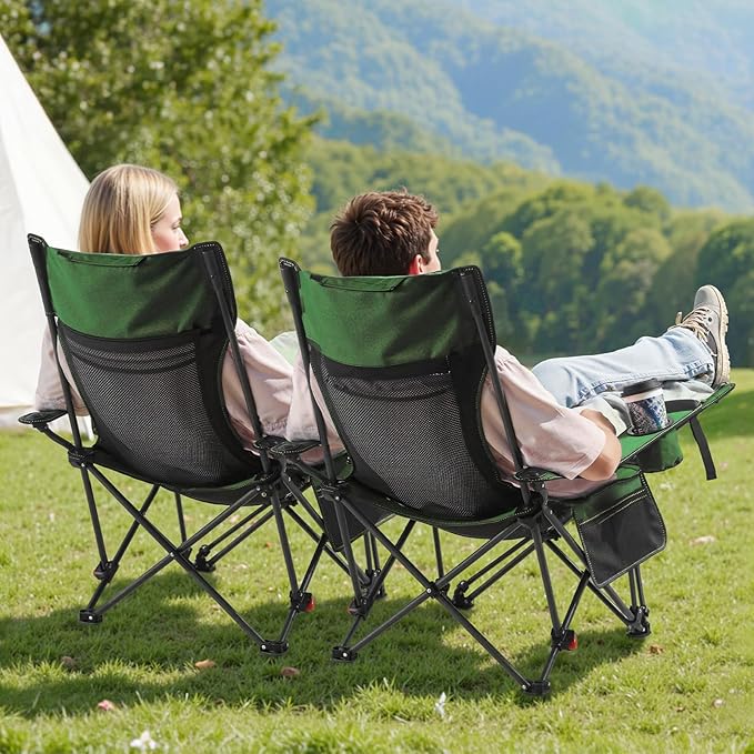 VEVOR 2-in-1 Reclining Camping Chair with Footrest for Adults, 4 Adjustable Positions, Portable Folding Lounger, Lightweight Mesh Beach Chair Supports 220lbs, Heavy Duty Camp Chairs Outdoor, Green
