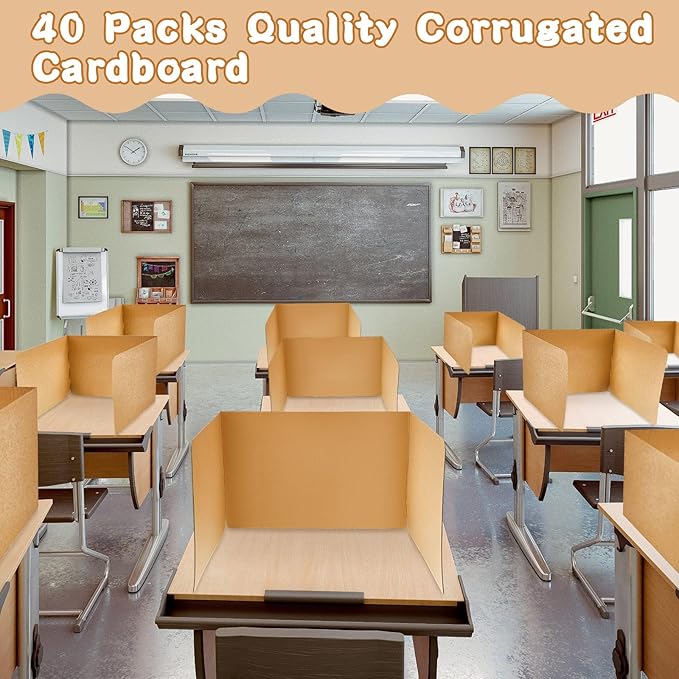 Gueevin 40 Pcs Classroom Desk Dividers for Students Test Privacy Folders for Better Focus Overall Size 13" x 20" x 17" School Testing Study Cardboard (Brown)