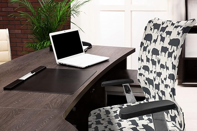 Ambesonne Cattle Office Chair Cover, Farm Animals Silhouette Background Style Pattern for Agriculture Theme, Stretchable Decorative Universal Size High Back Printed Slipcover, Blue Grey