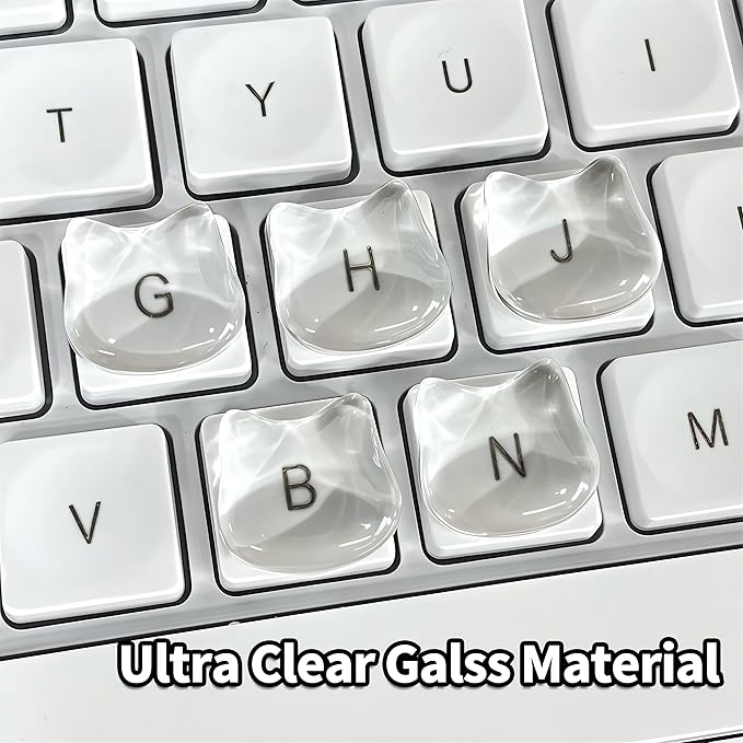 Transparent Glass Long Nail Keyboard Caps – 80 Raised Cat Head Keyboard Stickers, Nail-Safe Typing Bubbles, Clear PC/Laptop/Desktop/Calculator Key Covers