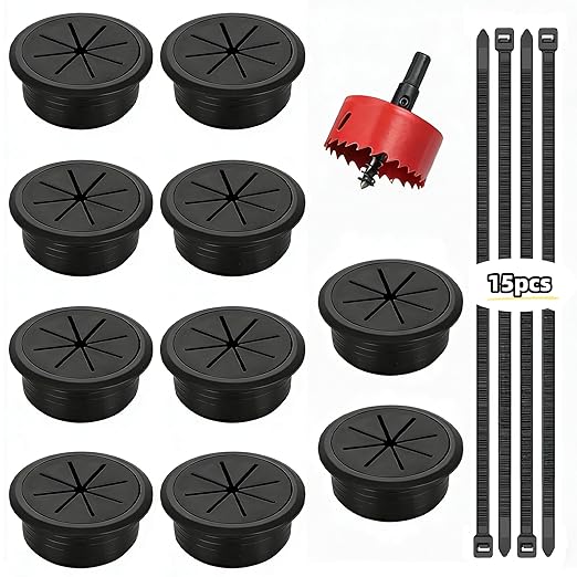 10Pcs Desk Grommet 2 inch/50m,Cable Grommet with Hole Saw & 15 Zip Ties,Desk Hole Grommet Desk Cord Hole Cover Desk Cable Grommet for Office Home Desk Table