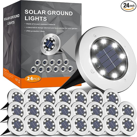 INCX 4.6 inch Solar Lights Outdoor Waterproof, 24 Pack Solar Light for Outside, Garden Lights Landscape Lighting for Patio Pathway Lawn Yard Deck Driveway Walkway, Cold White