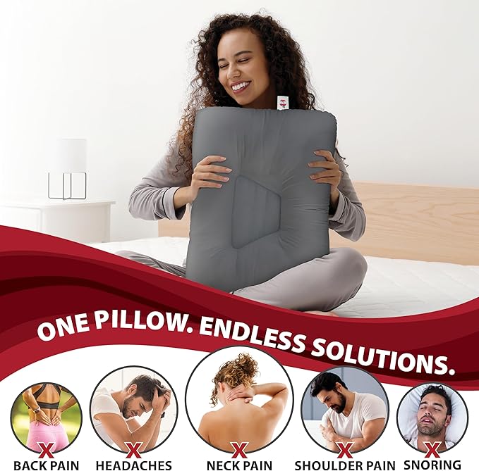 Core Products Tri-Core Cervical Support Pillow –Gentle (Medium Firmness) Orthopedic Neck Pillow for Pain Relief, Back and Side Sleepers – Ergonomic Contour Pillow – Assembled in USA, Petite Size, Gray