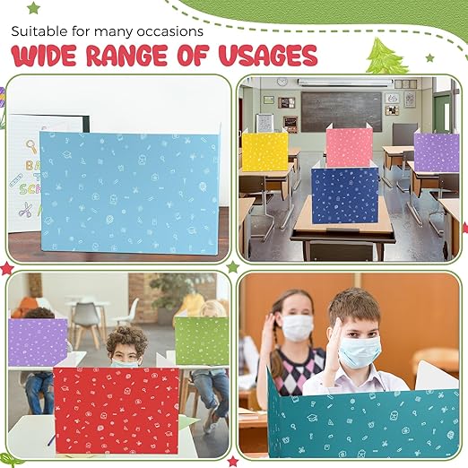 Sherr 50 Pcs School Privacy Boards Bulk for Student Classroom Desk Trifold Divider Panels Privacy Partition Folders Screen Partition for Student Teacher, 15.8 x 13.4 x 11.81 Inches(Stationery Style)