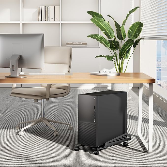 PEGZONE Adjustable PC Stand for Floor(400-510mm D, 160-300mm W), PC Tower Stand with 4 Caster Wheels, Ventilated Under Desk CPU Cart Holder for Office, Gamers, Black