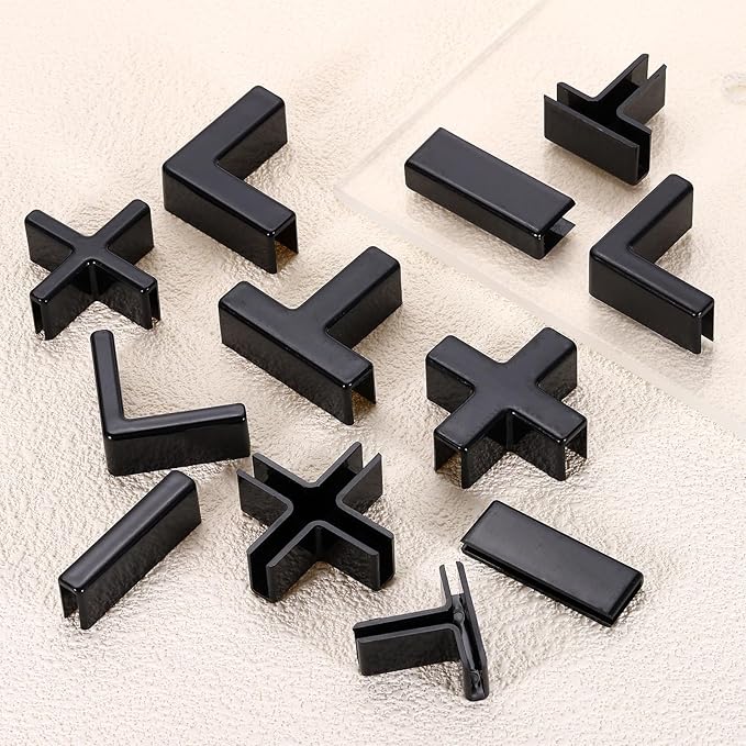 uxcell 24Pcs Plastic Glass Connector, Suitable for 3mm Thick l Shaped Glass to Glass Clamp, Fixing Bracket Rimless Clip Holder for Aquarium Fish Tank Display Shelves, Black