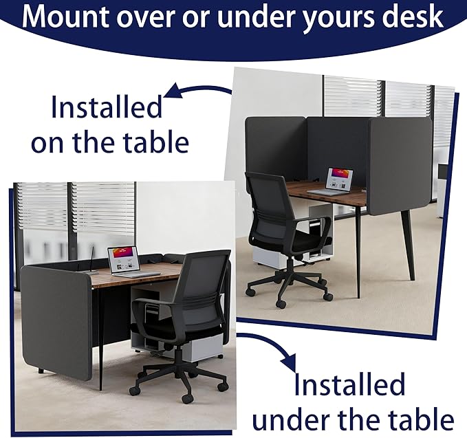 Desk Privacy Panel 24 x 24 Inch,Sound Absorbing & Proof Desk Divider for Office, Clamp-on/Screw-on Acoustic Desk Back Panel Partition, Dark Gray