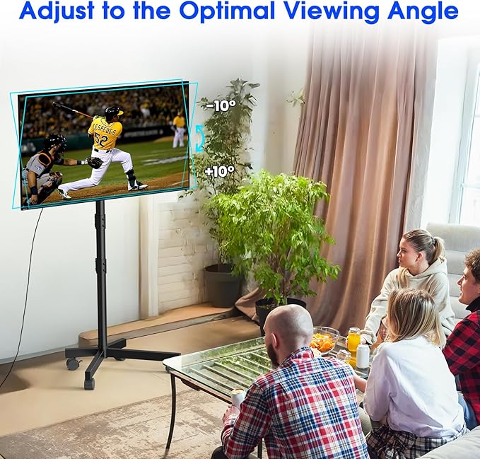 Mobile TV Stand for 23-60 Inch LCD LED OLED Flat Panel Curved Screen TVs up to 88 lbs, Tilt and Height Adjustable, Locking Rolling Wheels TV Cart, Max VESA 400x400mm, Black