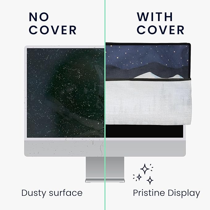 kwmobile Dust Cover for 20-22" monitor - Linen Monitor Protector with Design - Starry Night Lake White/Light Brown/Dark Blue