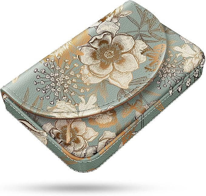 Business Card Holder，PU Leather Business Card Case Color Printing Pattern Card Holder Wallet，Pockets Magnetic Credit Card Holders for Men and Women，Golden Flower