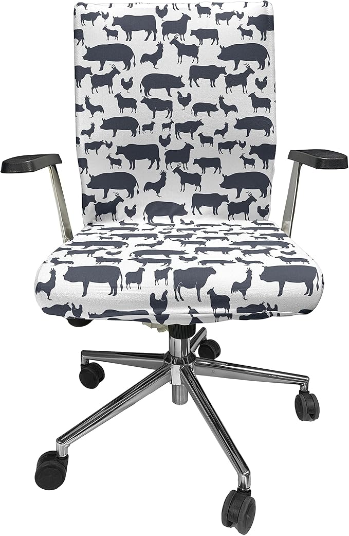 Ambesonne Cattle Office Chair Cover, Farm Animals Silhouette Background Style Pattern for Agriculture Theme, Stretchable Decorative Universal Size High Back Printed Slipcover, Blue Grey