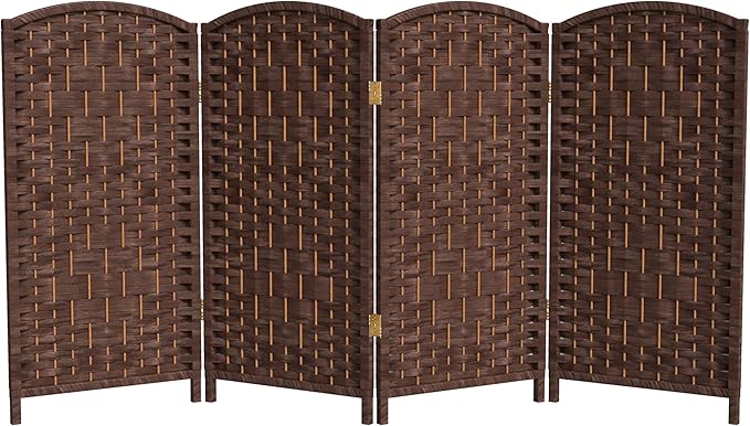 Red Lantern 3 ft. Short Diamond Weave Fiber Folding Screen - Dark Mocha - 4 Panel