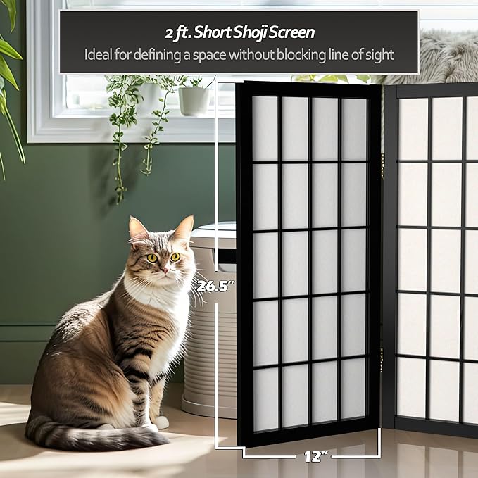 2 ft. Short Desktop Window Pane Shoji Screen - Black - 5 Panels