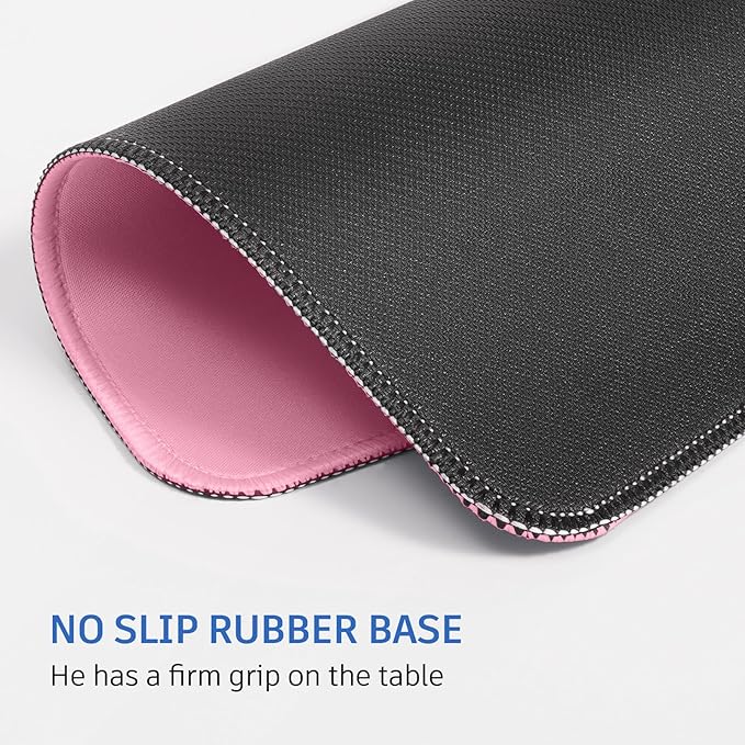 Mouse Pad, Nice and Cute, Splash-Proof Textured, Stitched Edge Non-Slip Waterproof Rubber, Deep Pink