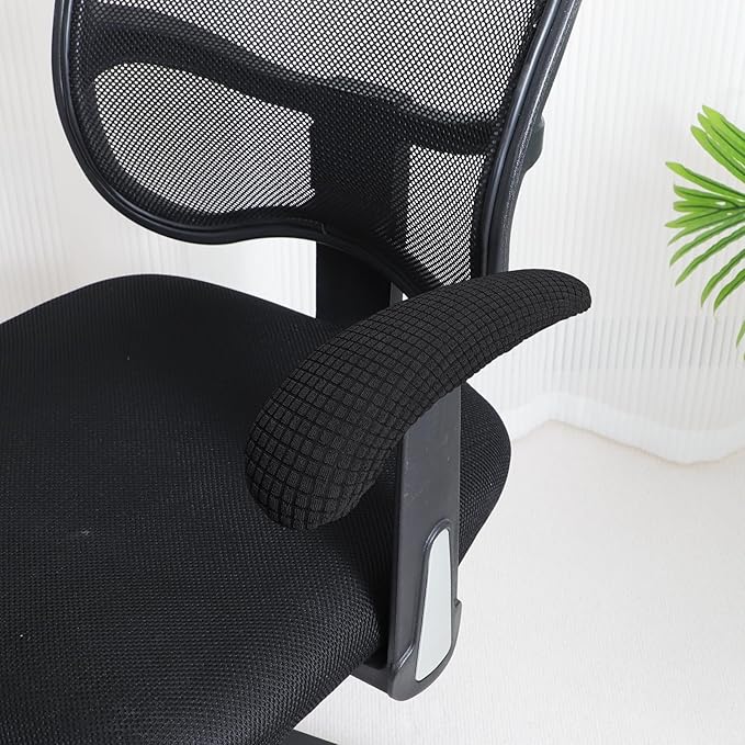 FORCHEER Office Chair Armrest Covers Stretchable Water Resistant Jacquard Elastic Band Short Computer Chair Arm Covers for Desk Chairs 8-13inch Washable 2 Pieces-Black