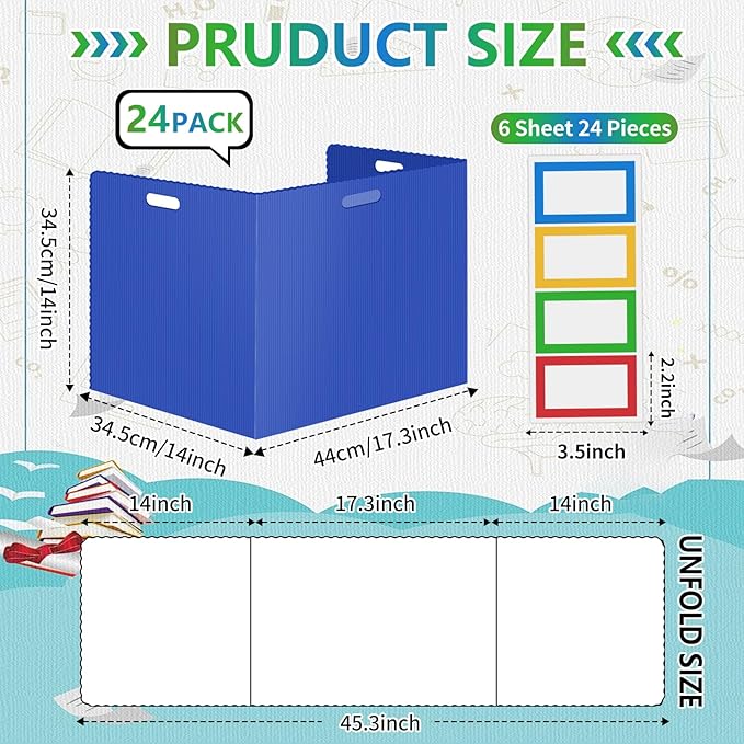 24 Pcs Desk Dividers for Students Classroom Plastic Privacy Folders Muticolored Test Dividers for Students Desks Trifold Privacy Panel Partitions for School Teacher Supplies (24pcs Muticolored)