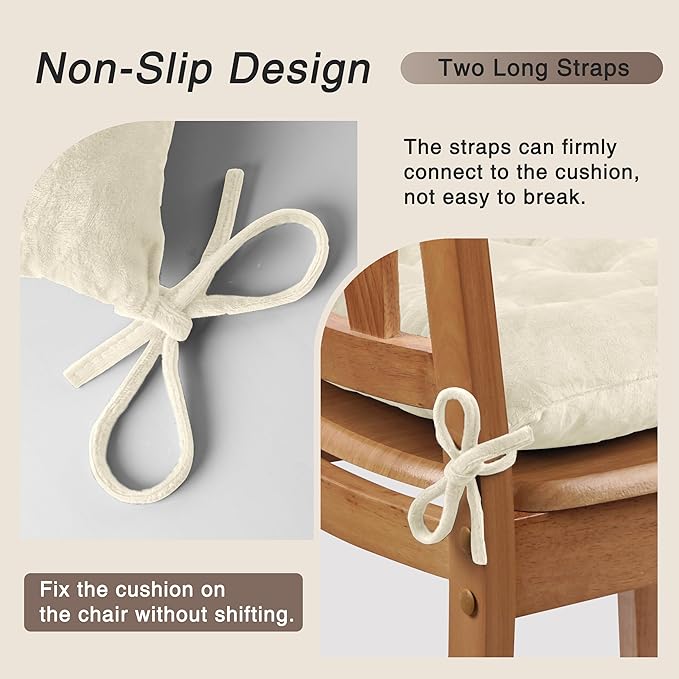 OVOV 2 Pack Chair Cushions for Dining Chairs Soft Seat Cushions for Kitchen Desk Chairs Square Chair Pads with Ties (15.5"x15.5" Cream)